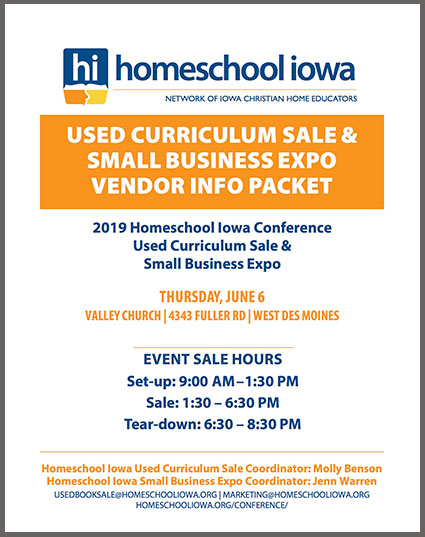 Used Curriculum Sale & Small Business Expo Vendor Info Packet