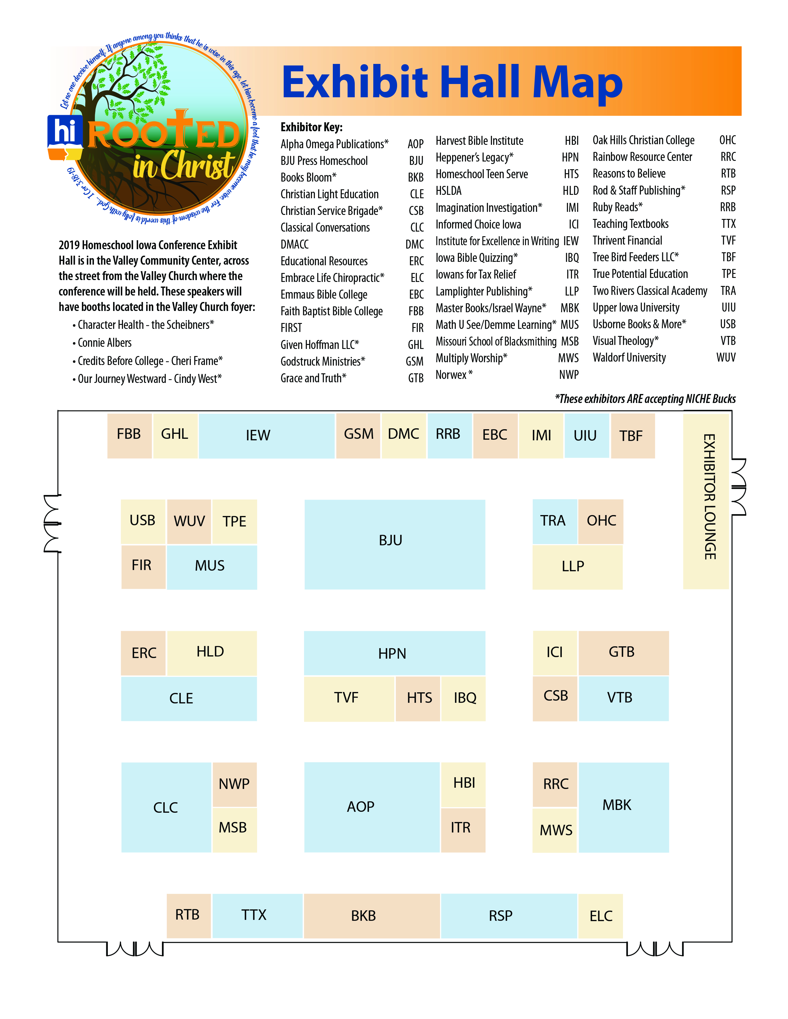 2019 Homeschool Iowa Exhibit Hall Map