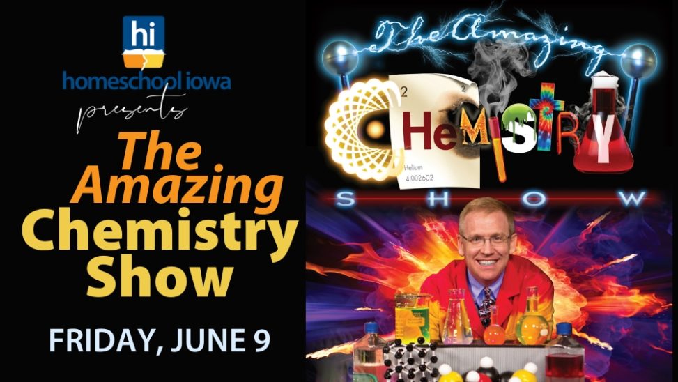 The Amazing Chemistry Show will be on Friday, June 9, 2023, at the RecPlex in West Des Moines.