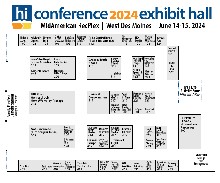 2024 Homeschool Iowa Conference Exhibit Hall Map