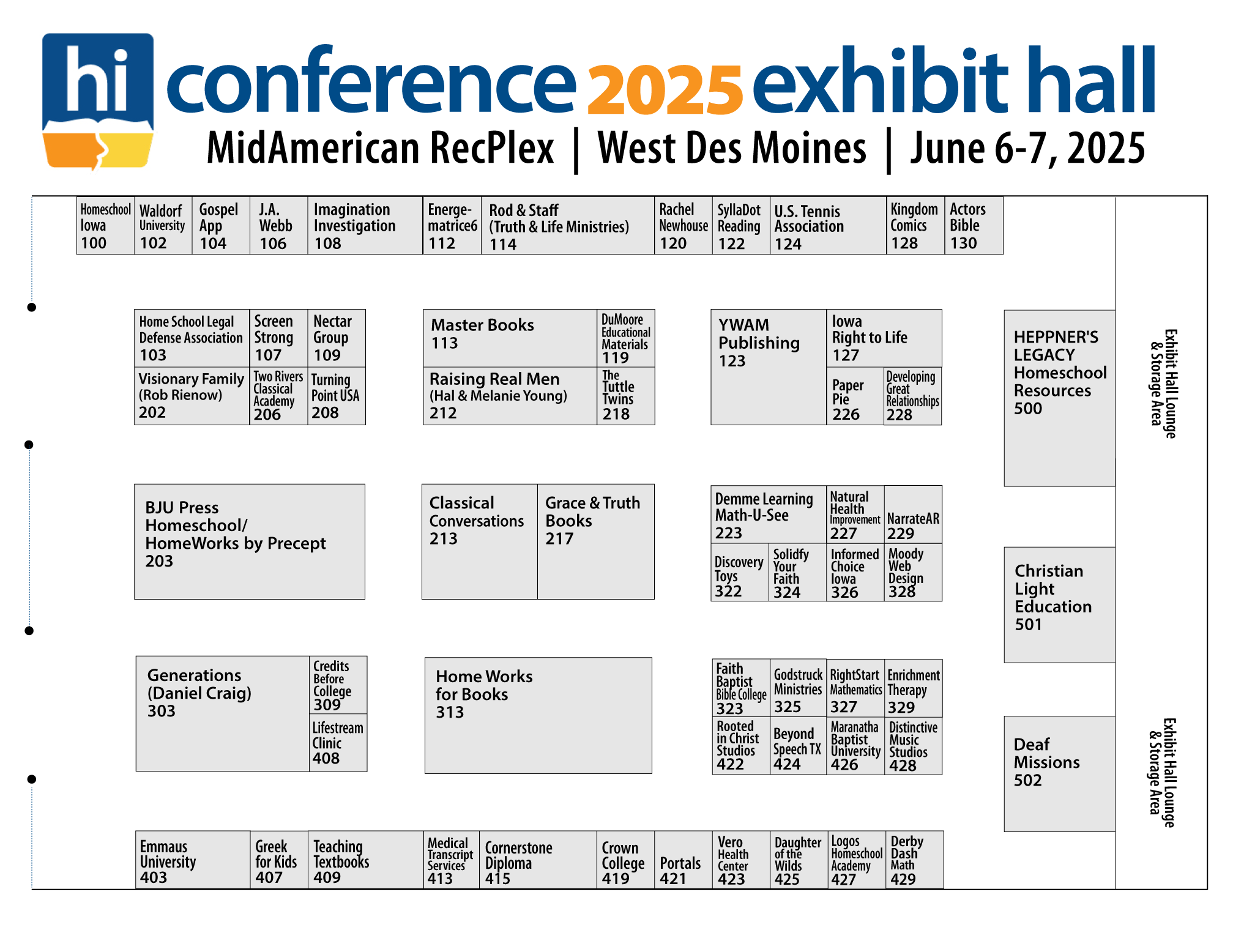 2025 Homeschool Iowa Conference Exhibit Hall Map