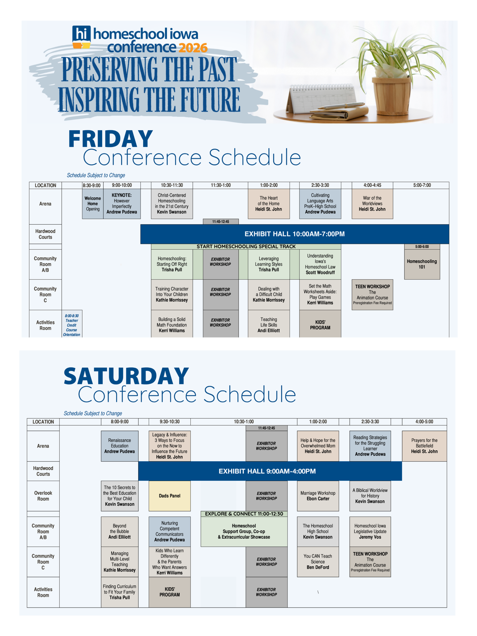 2026 Homeschool Iowa Conference Schedule 2.26.26
