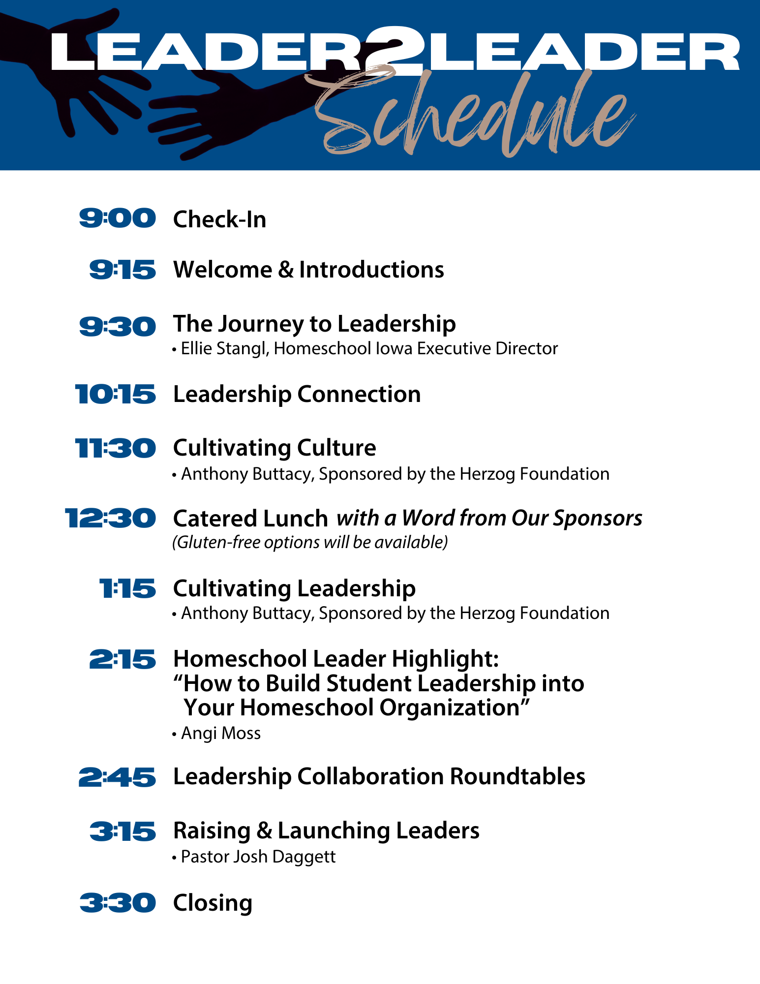 2026 Homeschool Iowa Leader2Leader Schedule