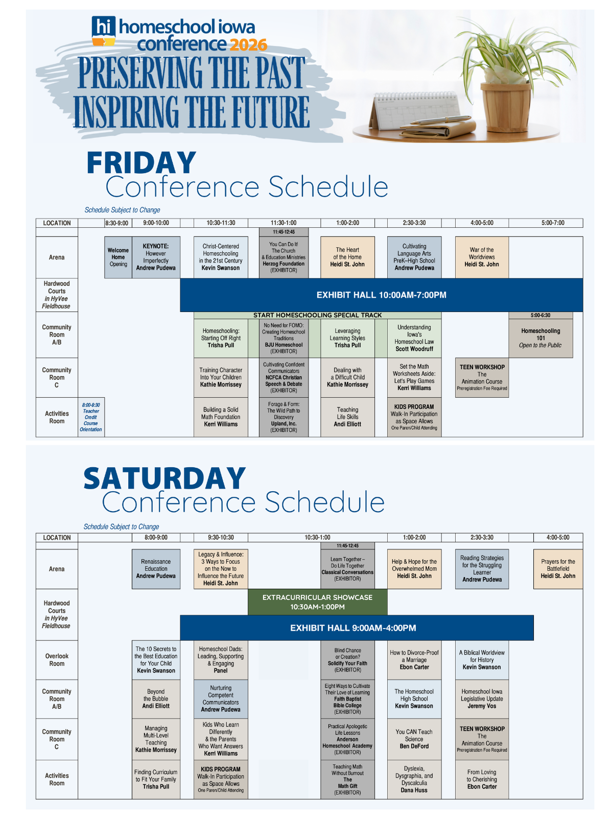 2026 Homeschool Iowa Conference Schedule 2.26.26