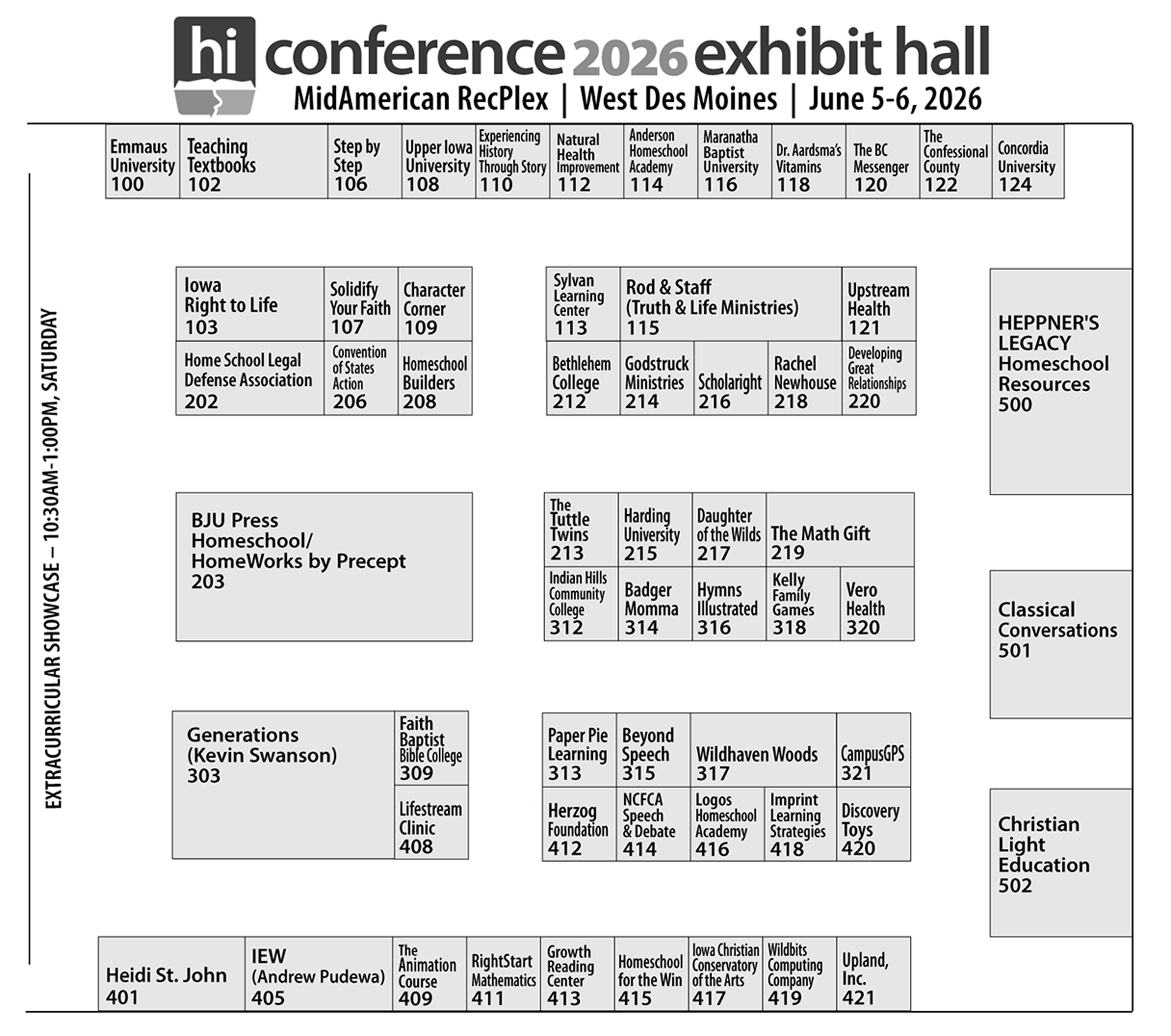 2026 Homeschool Iowa Conference Exhibit Hall Map